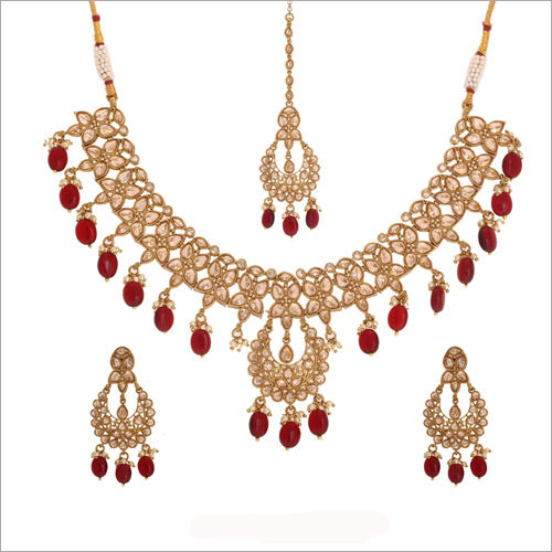 Ladies Reverse AD Gold Necklace Set