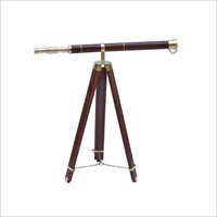 32x25 Admirals Floor Standing Brass With Wood Telescope