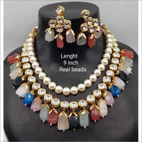 9 Inch Real Beads Kundan Set