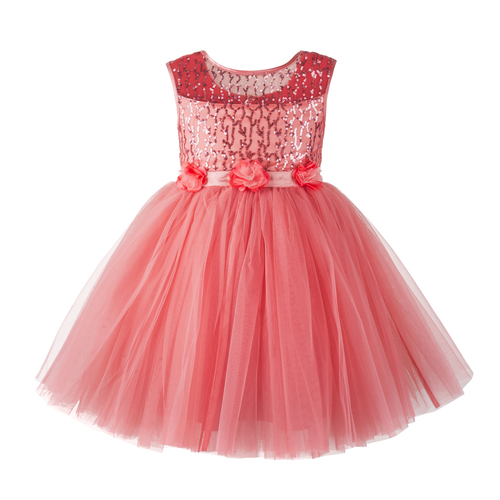 Toy Balloon Kids Girls Party wear Peach Sequins Frock