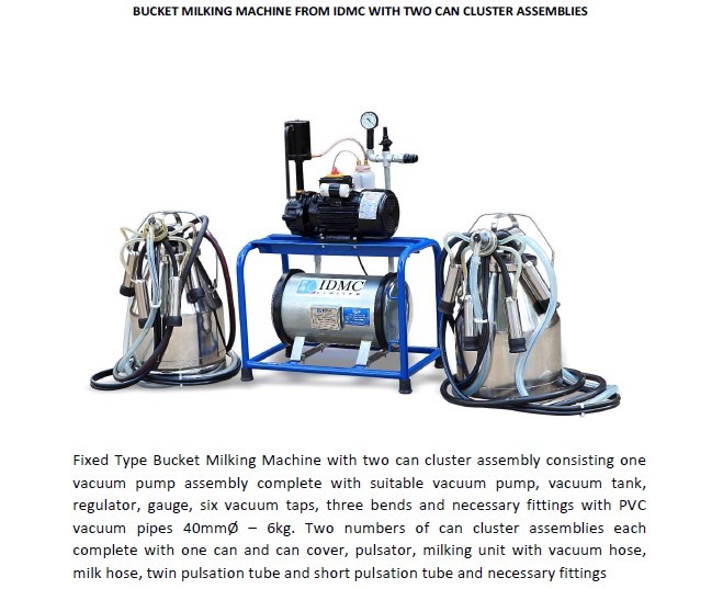 BUCKET MILKING MACHINE WITH TWO CAN CLUSTER ASSEMBLIES