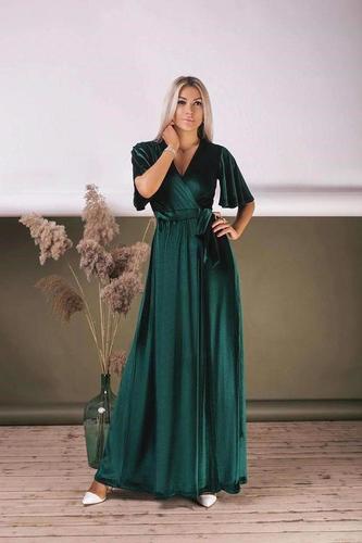 Velvet Long Dress with Flutter Long Sleeves | Bridesmaid Wrap Maxi Dress | Manufacturer