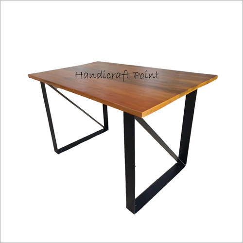 Metal Powder Coated Table With Solid Wood Top