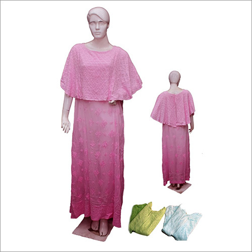 Washable Chikan Viscose Poncho Gown