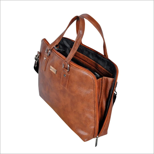 Ladies Leather Hand Bag - PU Material Available in Different Sizes | Brown Color Zipper Top Closure Ideal for Laptops