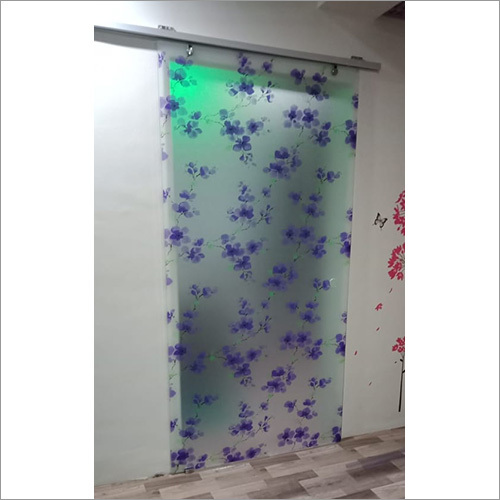 Decorative Glass Film - Customizable Dimensions, 5mm Thick, Frosted Blue Floral Pattern, Ideal for Interior Applications