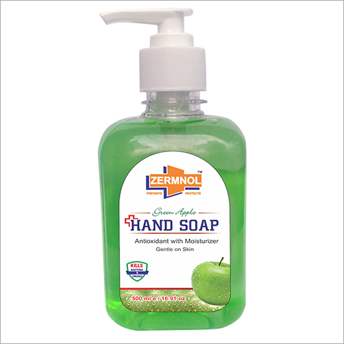 500 ml Hand Wash - Plastic Bottle, Green Color | Antibacterial Agents, Moisturizing Formula, Available in Apple Fragrance