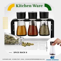 Deluxe Spice Rack - Abs Plastic & Pet Jars, 6 Clear Containers With Chrome Tops, Ideal For Dinning Table, Smooth Rotation Design For Easy Access