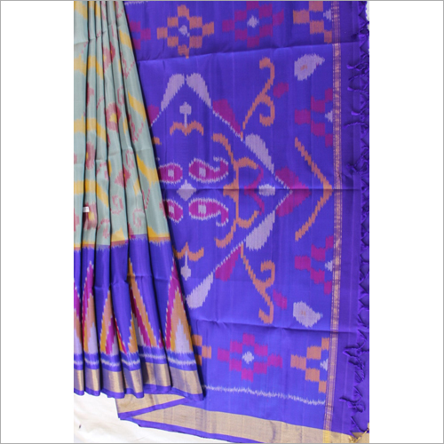 Light Olive Blue Pochampalli Soft Silk