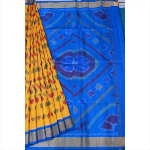 Casual Gold Skyblue Pochampalli Soft Silk