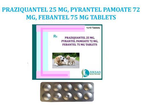 Praziquantel 25 Mg, Pyrantel Pamoate 72 Mg, Febantel 75 Mg Tablets General Medicines