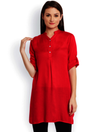 Women Tunic Top - Viscose Rayon, 3-quarter Sleeves, Solid Colors Available | Casual Daily Wear, Machine Washable, Mandarin Collar Design, Sizes L-xxxl