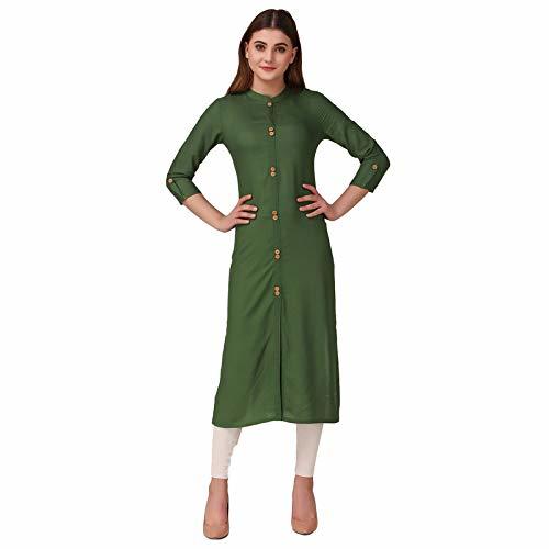 Women Cotton Solid Kurta - 42 Inch Length, 3-4th Sleeve, Available in Olive Green, Maroon, Sky Blue, Black, Mustard Yellow, and Red | Perfect for Casual, Wedding, Party Wear and Special Occasions