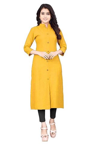 Women Cotton Solid Kurta - Length: 42 Inch, Bust Size: 863.6-1117.6 mm, Color: Parrot, Blue, Yellow, Brown, 3-4th Sleeve Style, Ideal for Casual & Special Occasions