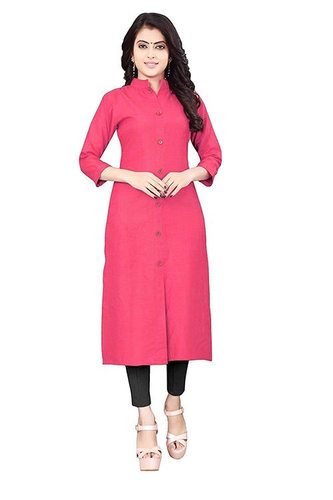 Women Cotton Solid Kurta - Length 42 Inch, Available in Pink, Green, Grey | Perfect for Casual, Wedding, Party Wear, Featuring 3-4th Sleeves, Washable and Easy Care