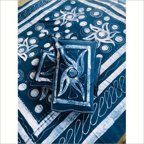 90 100 Inch Pen Batik Bedsheet With Pillow Covers - 100% Cotton, Full Size, Blue and White | Washable, Printed Design for Home and Hotel Use