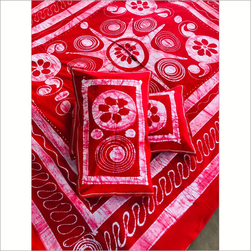 Red Batik Double Bed Sheet with Pillow Cover - 100% Cotton, Full Size, Red and White Patterned | Washable, Ideal for Home and Hotel Use