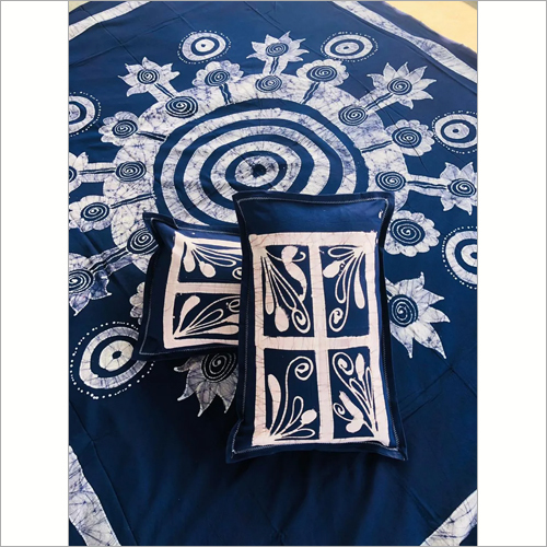 Blue Pen Batik Double Bedsheet With Pillow Cover