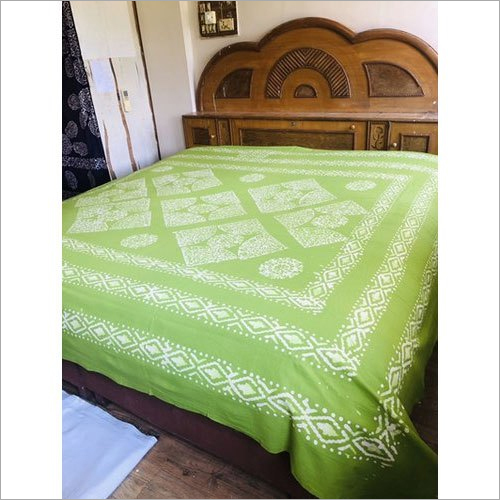 Green Hand Batik Printed Cotton Bed Sheet - 100% Cotton, Full Size, Green & White Colors | Washable, Artistic Printed Pattern