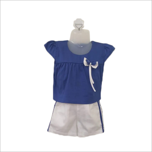 Kids Designer Short And Top - Cotton Blend, Various Sizes | Blue Top and White Short, Washable, Trendy Style for Summer, Girls
