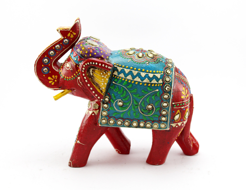 Wooden Handicraft Elephant Sculpture Painted