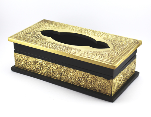 Wooden Handicraft Mdf Brass Tissue Box