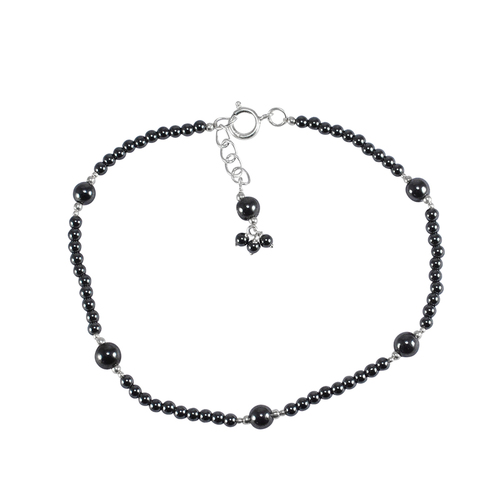 Natural Hematite Gemstone Anklet 925 Sterling Silver Beaded Anklet For Women By SILVESTO INDIA