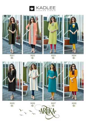 Artika Vol-1 Rayon Kurtis Set - Heavy Rayon Top with Embroidery, Sizes M(38)-3XL(46), Washable, Printed Pattern for Ladies, Suitable for All Seasons