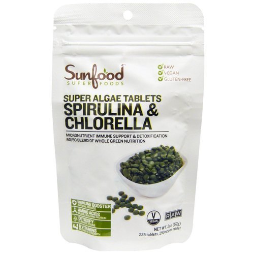 Sunfood, Spirulina & Chlorella, Super Algae Tablets, 250 mg, 228 Tablets SFD-10075