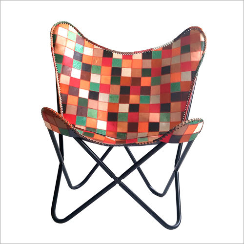 Checked Leather Butterfly Chair