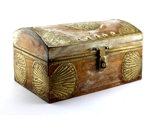 Wooden Handicraft Brass Distressed Jewelry Box