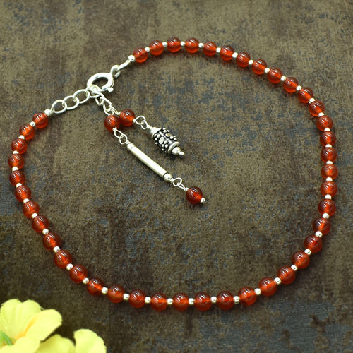 Natural Carnelian Gemstone Anklet 925 Sterling Silver Beaded Anklet For Women Gender: Unisex