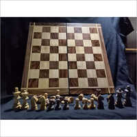 Wooden Chess Board - 16 X 16 Inches, Brown Folding Design With 64 Squares And 32 Pieces