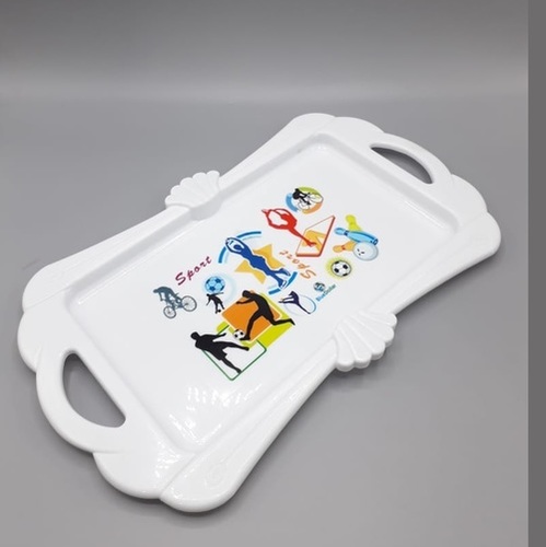 Fancy Plastic Serving Tray Big Random Prints - Plastic Material, 35.9 x 21 x 1.5 Cm Dimensions, White Shade | Ideal Kitchen Serving Tray, Lightweight at 170 gms