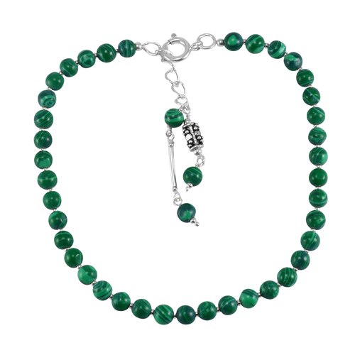 Beautiful Malachite Gemstone Anklet 925 Sterling Silver Beaded Anklet For Women