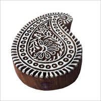 5.5 Inch Asian Print Stamp Large Paisley Shape Big Wooden Block