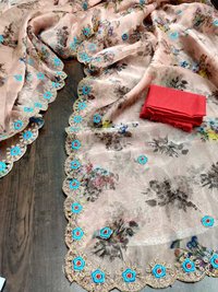 ORGANZA PRINTED WITH CODING EMBROIDERY WORK SAREES
