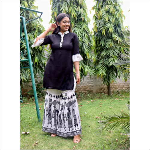Indian Ladies Black And White Colo Ethnic Suit