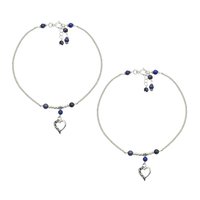 MZ AT-20096 Lapis Lazuli Gemstone & Heart Shape Charm Anklet 925 Sterling Silver Beaded Anklet For Women & Girls
