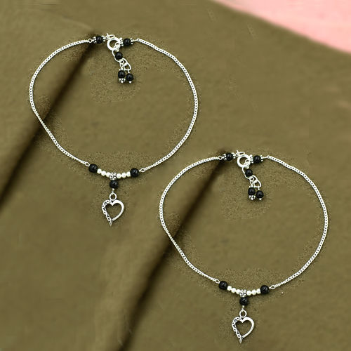 Mz At-20084 Black Onyx Gemstone & Heart Shape Charm Anklet 925 Sterling Silver Beaded Anklet For Women & Girls Gender: Unisex