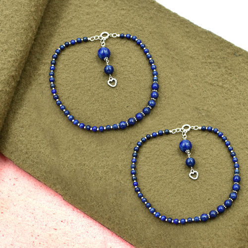 Mz At-20082 Lapis Lazuli Gemstone Anklet 925 Sterling Silver Beaded Anklet For Women & Girls Gender: Unisex