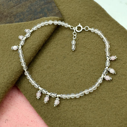 Mz At-20079 Natural Rose Quartz Gemstone Anklet 925 Sterling Silver Beaded Anklet For Women & Girls Gender: Unisex