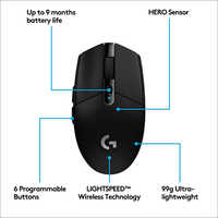 Logitech G 304 Lightspeed Wireless Gaming Mouse, Hero Sensor, 12,000 DPI, Lightweight, 6 Programmable Buttons - Black 2