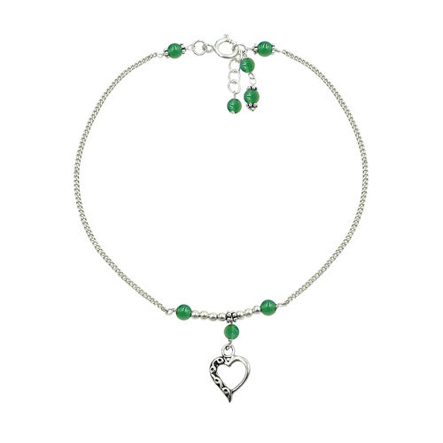 Mz At-20101 Natural Green Onyx Round Gemstone Beaded Anklet 925 Sterling Silver Chain Anklet For Girls Size: Minimum - 27 Maximum - 28.5