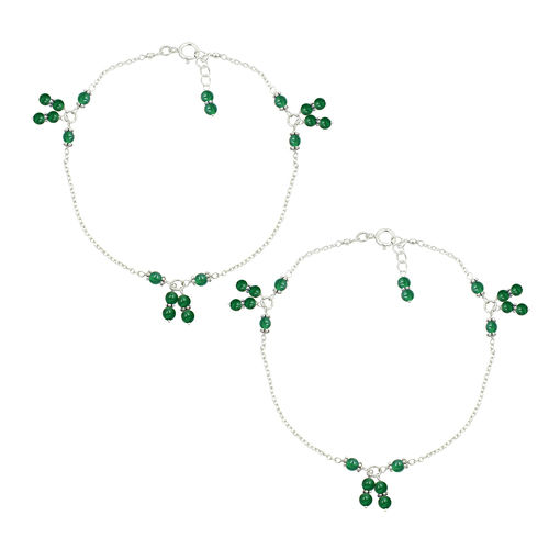 Mz At-20114 Green Onyx Gemstone Anklet 925 Sterling Silver Handmade Jewelry For Women Gender: Unisex