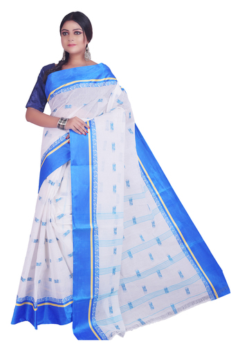 Handloom Premium Quality Pure Bengal Cotton Tant Sarees - Cotton White | Bangali Style Khadi Fabric Woven Pattern Thread Work Party Wear