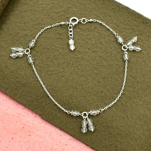 Mz At-20119 Pink Rose Quartz Gemstone Anklet 925 Sterling Silver Handmade Beaded Anklet Gender: Women