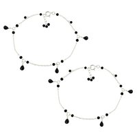 MZ AT-20146 काले गोमेद रत्न पायल 925 स्टर्लिंग सिल्वर हस्तनिर्मित अद्वितीय मनके आभूषण