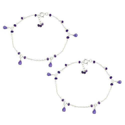 MZ AT-20148 natural purple amethyst gemstone anklet 925 sterling silver handmade gemstone jewelry