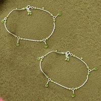 Mz At-20152 - 925 Sterling Silver, 27-28.5 Cm Size, Natural Green Peridot Gemstone Beaded Anklet | Handmade Jewelry For Women, Perfect For Weddings And Parties